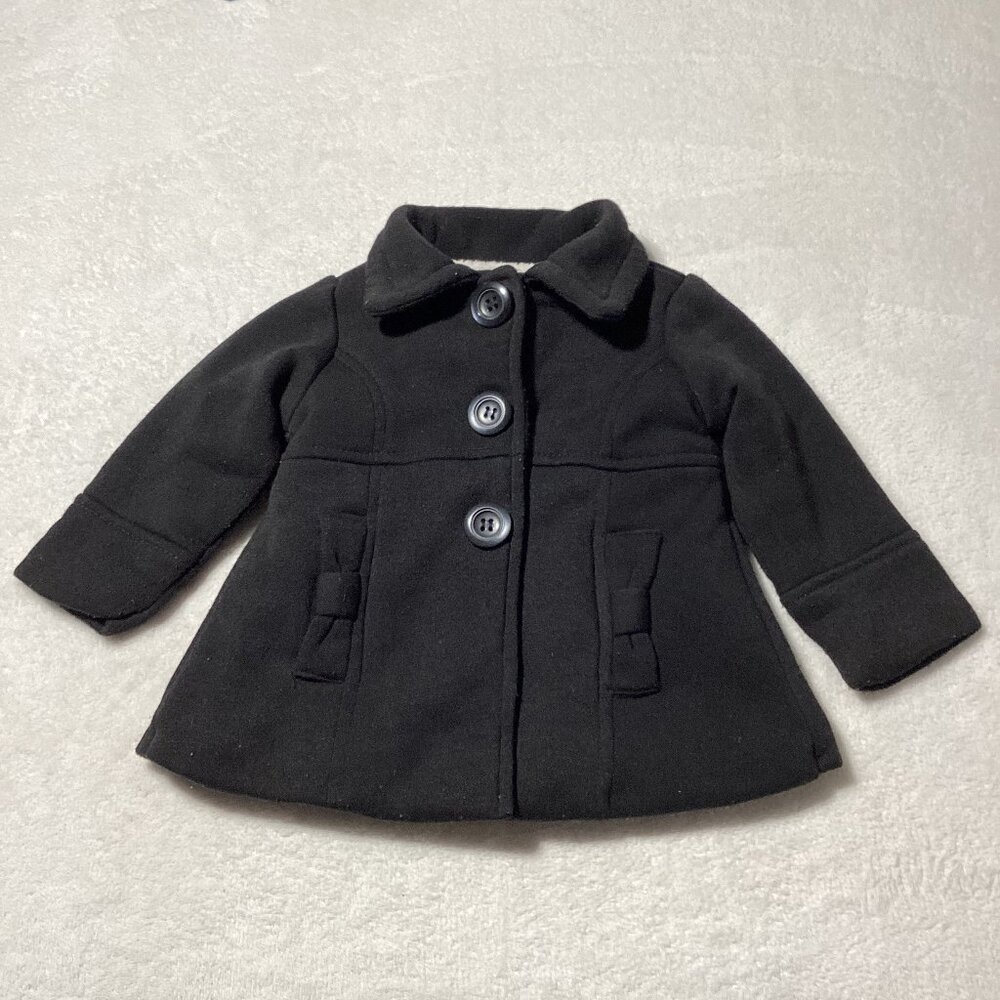 Me Jane Mini, Black Button Up Pea Coat, 6 Months